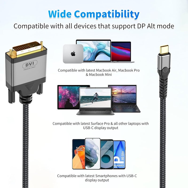 Cristin محول USB C إلى DVI بطول 3 أقدام، كابل USB Type-C إلى DVI [متوافق مع Thunderbolt 3/4] مع MacBook Pro 2023/M2/M3، iPad Pro، iPhone 15، Galaxy S23/S24، XPS 17، Steam Deck - Image 4